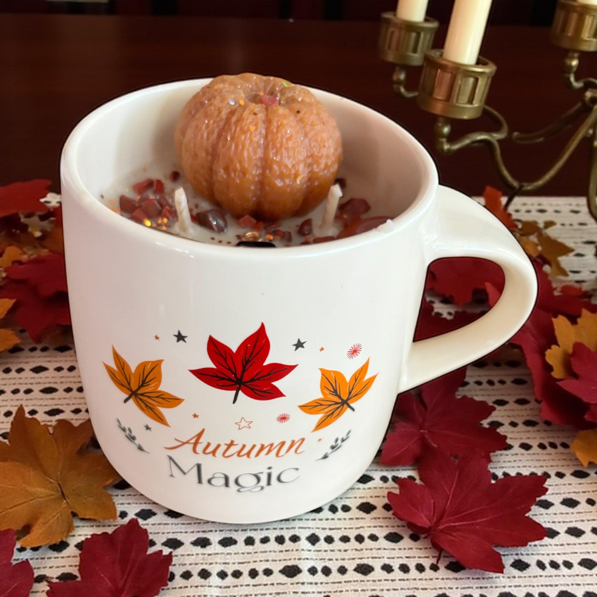 Bougie mug, bougie automne, bougie Mabon, bougie sorcière, bougie d'intention, bougie cadeau,