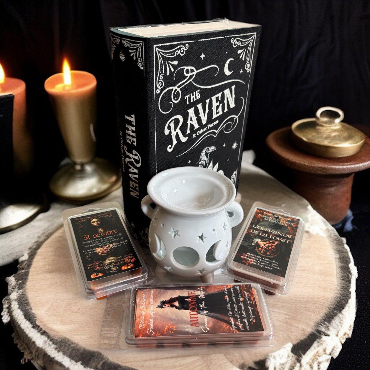 Coffret de fondants de cire parfumés " sortilèges d'ambiance", fondants parfumés, brûleur à fondants