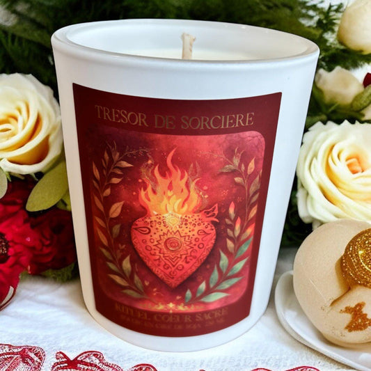 bougie rituel "coeur sacré", bougie artisanale, bougie parfumée, bougie amour