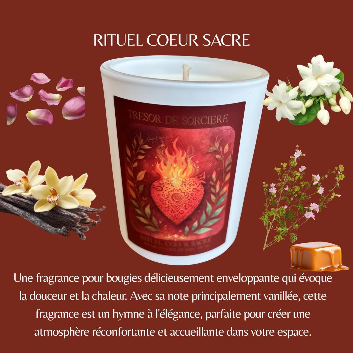 bougie rituel "coeur sacré", bougie artisanale, bougie parfumée, bougie amour