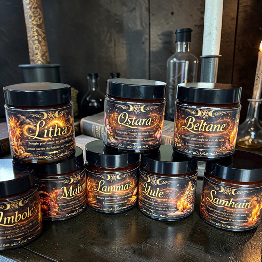 coffret de bougies "roue de l'année sorcière", bougies sabbats, bougies d'intentions, bougies parfumées