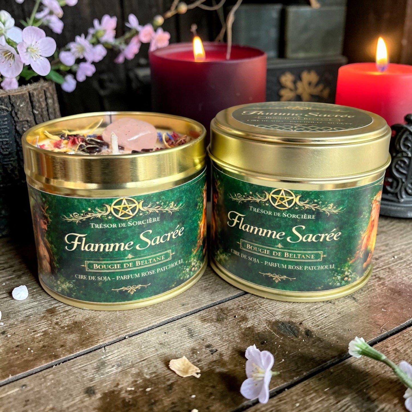 Bougie de Beltane, sabbat de beltane, bougie rituel beltane, bougie d'intention