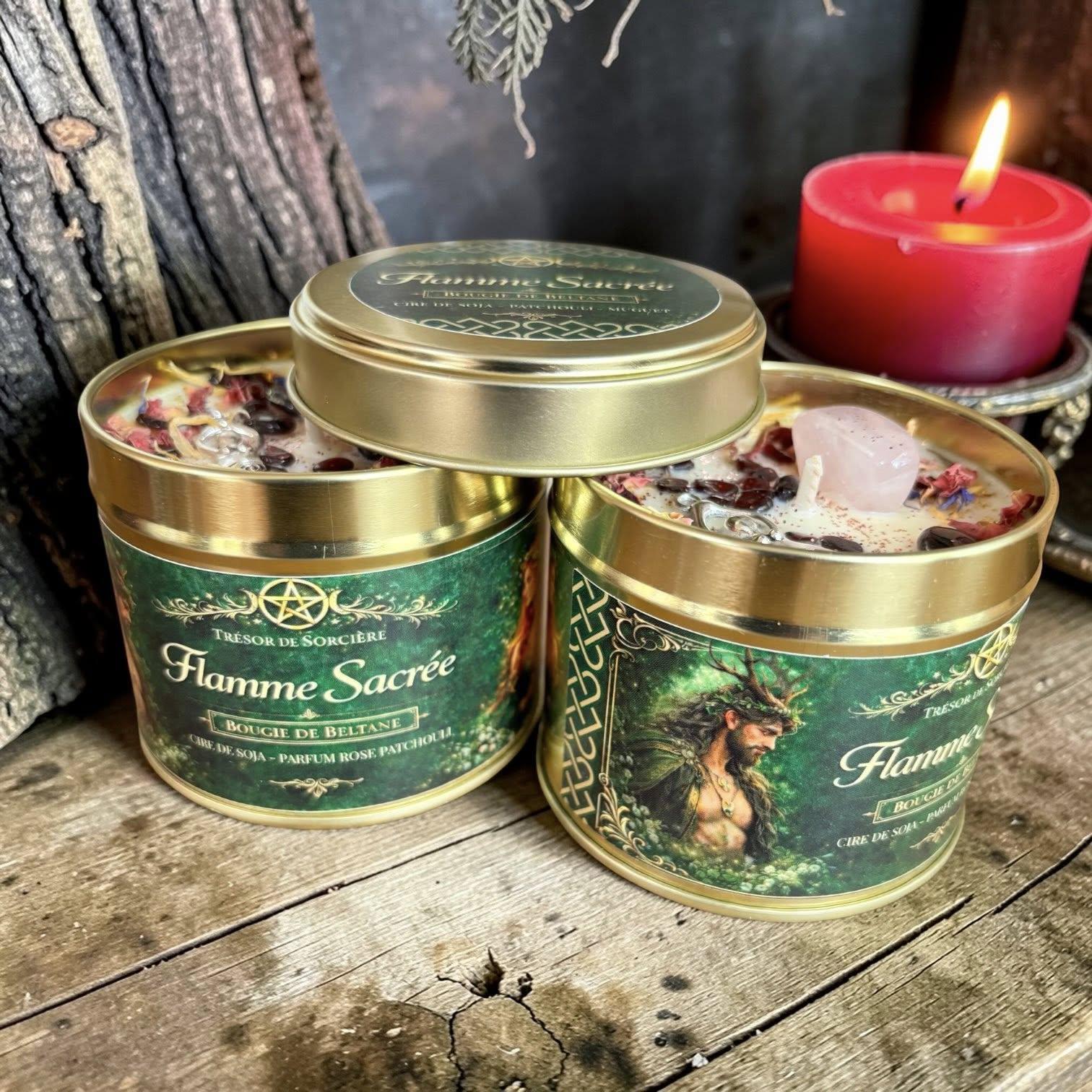 Bougie de Beltane, sabbat de beltane, bougie rituel beltane, bougie d'intention
