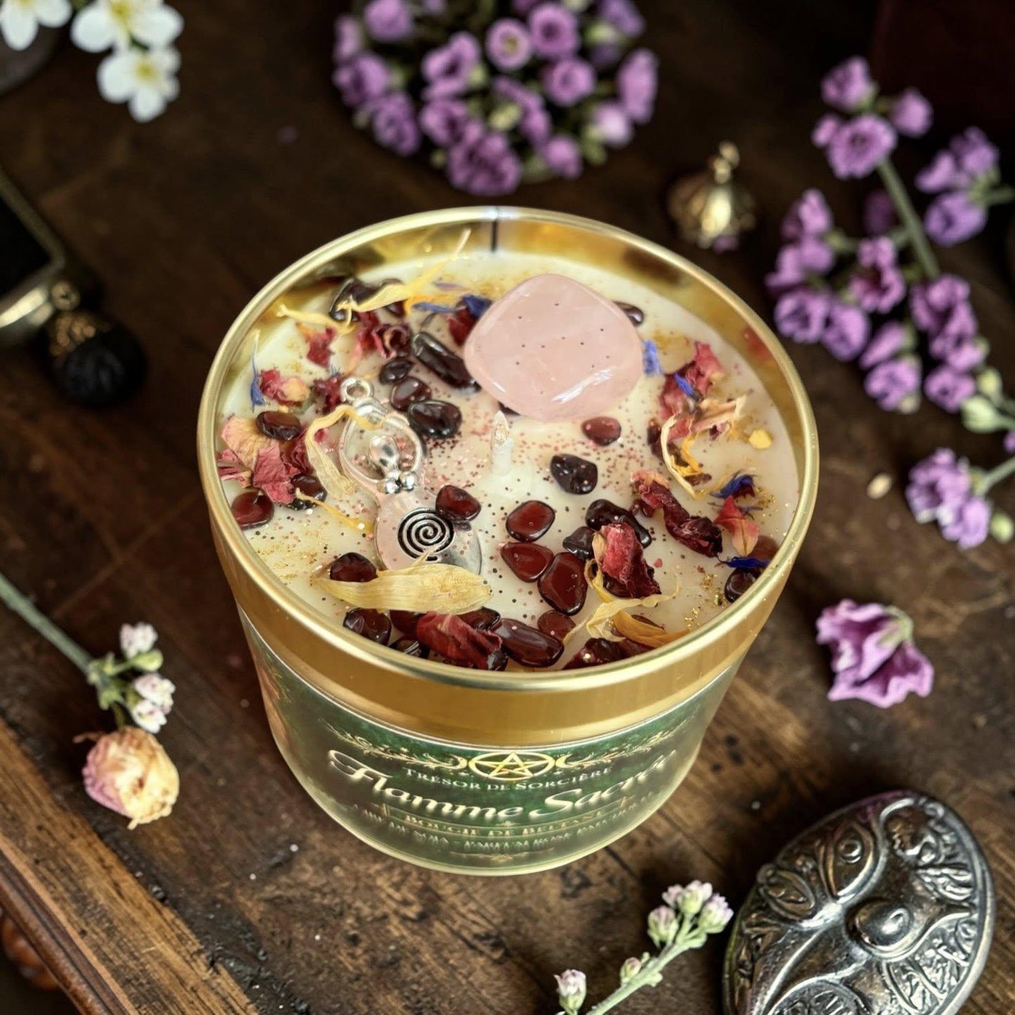 Bougie de Beltane, sabbat de beltane, bougie rituel beltane, bougie d'intention