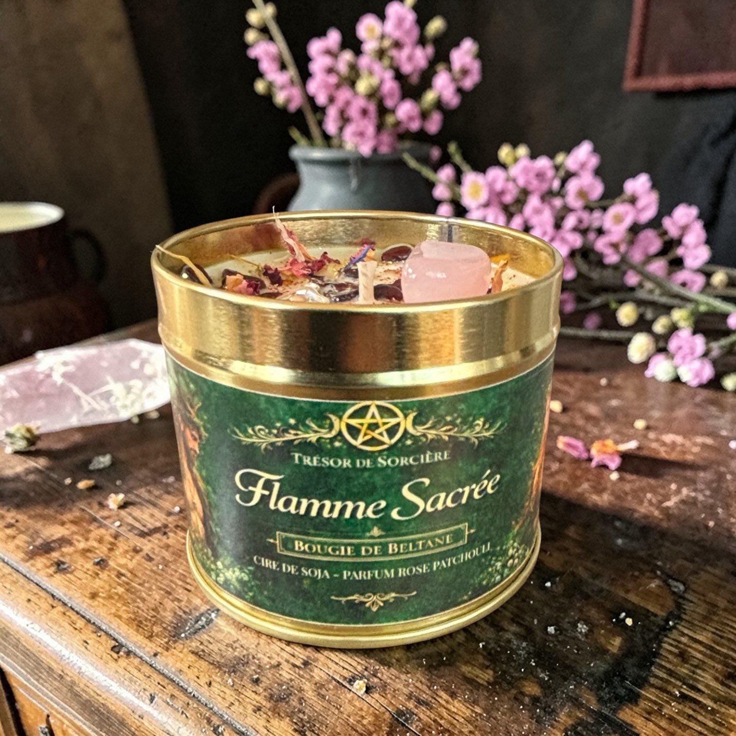 Bougie de Beltane, sabbat de beltane, bougie rituel beltane, bougie d'intention