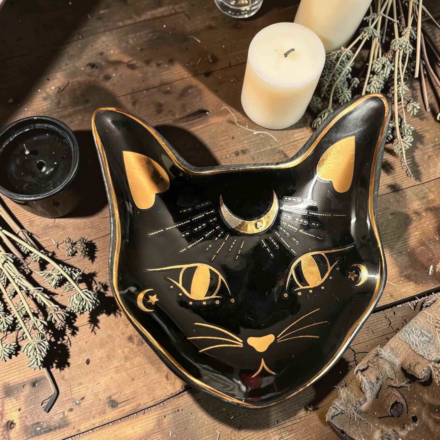 vide poche black cat, coupelle chat noir, chat gothique