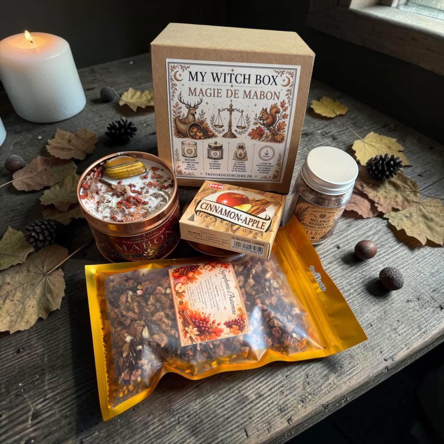 Box de Mabon, my witch box Mabon, equinoxe automne, bougie mabon, encens mabon, box sorcière, witch box