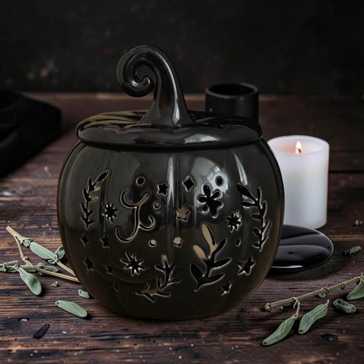 brûleur à fondants citrouille noire ou orange, chauffe cire, brûle parfum