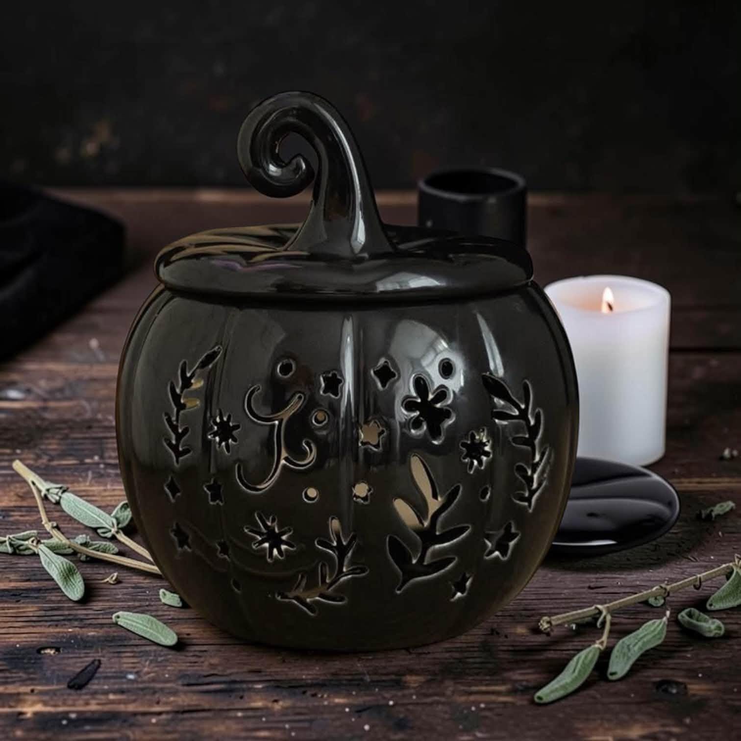brûleur à fondants citrouille noire ou orange, chauffe cire, brûle parfum