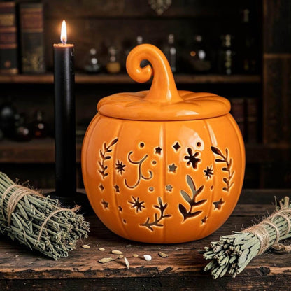 brûleur à fondants citrouille noire ou orange, chauffe cire, brûle parfum