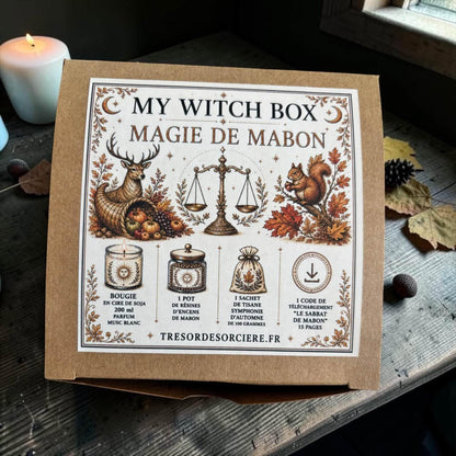 Box de Mabon, my witch box Mabon, equinoxe automne, bougie mabon, encens mabon, box sorcière, witch box
