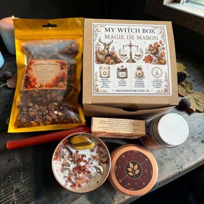 Box de Mabon, my witch box Mabon, equinoxe automne, bougie mabon, encens mabon, box sorcière, witch box