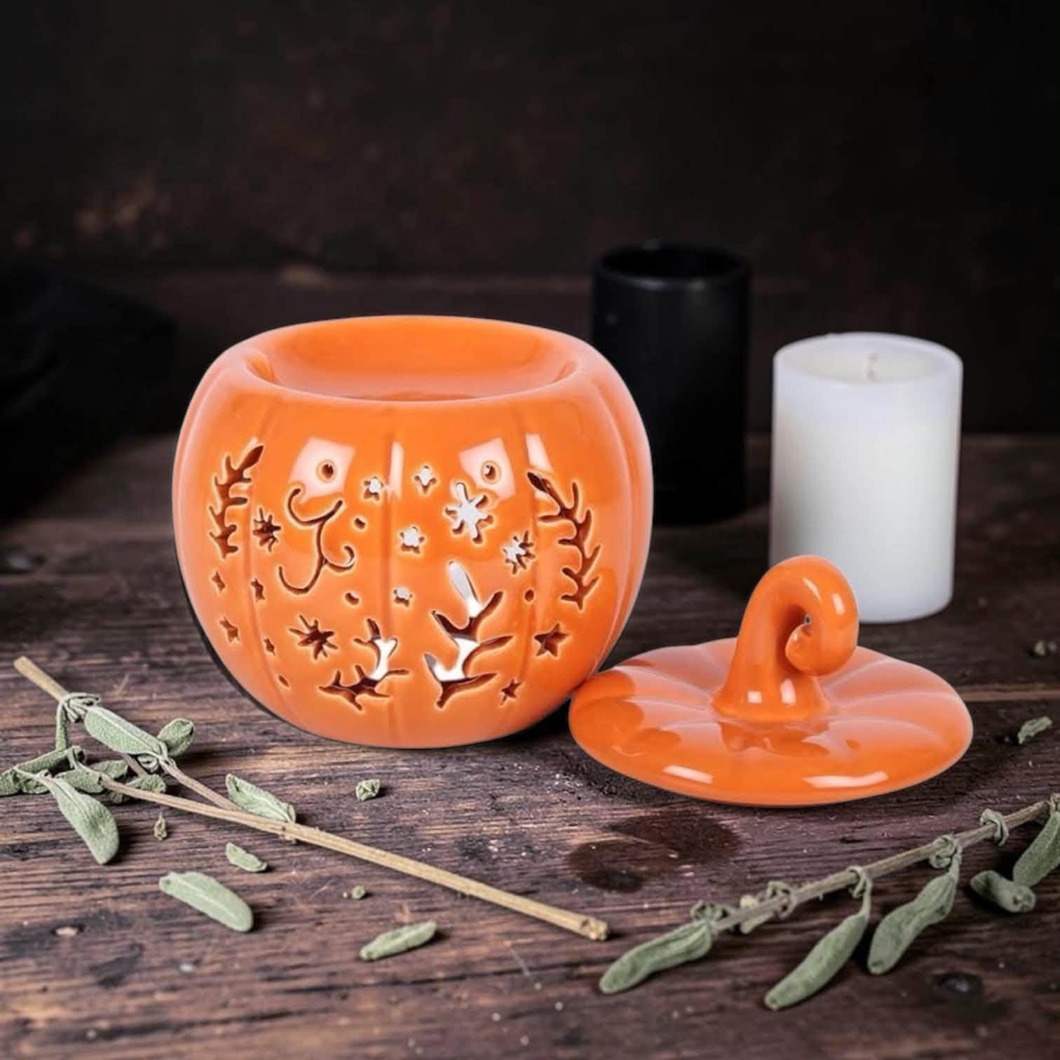 brûleur à fondants citrouille noire ou orange, chauffe cire, brûle parfum