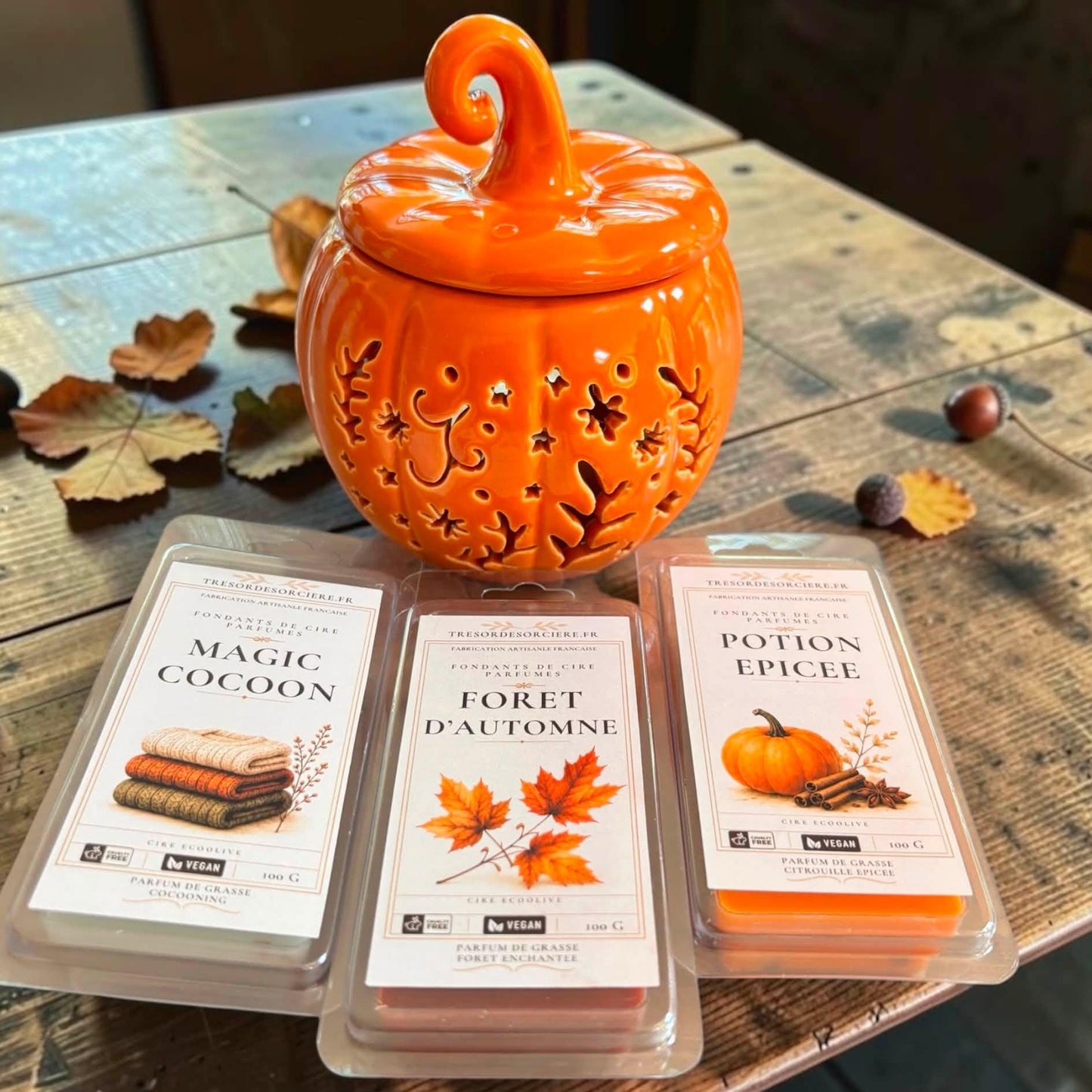 Coffret de fondants de cire parfumés et brûleur à fondants, coffret fondants parfumés automne