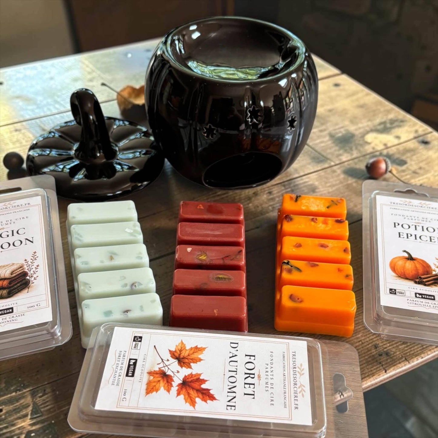Coffret de fondants de cire parfumés et brûleur à fondants, coffret fondants parfumés automne