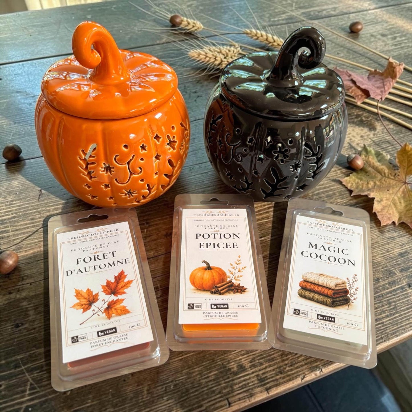 Coffret de fondants de cire parfumés et brûleur à fondants, coffret fondants parfumés automne