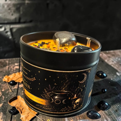 Bougie crâne sorcière, décoration gothique rituel de sabbat