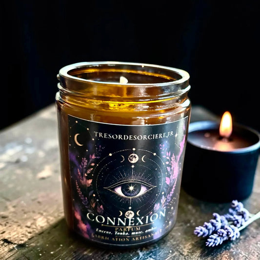 Bougie d'intention encens tonka musc ambré, pot en verre