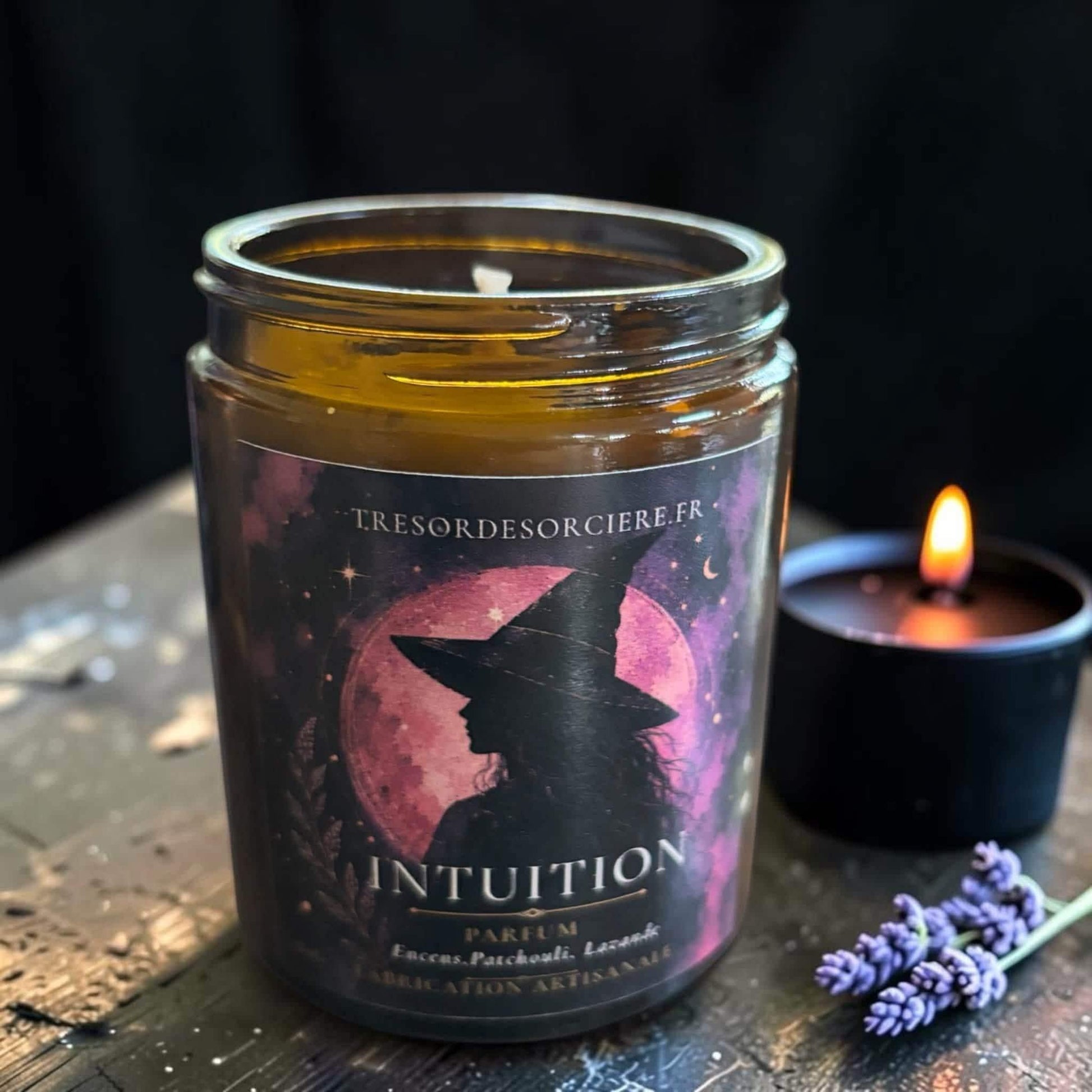 Bougie cristaux lapis-lazuli, pierre d'intuition divination