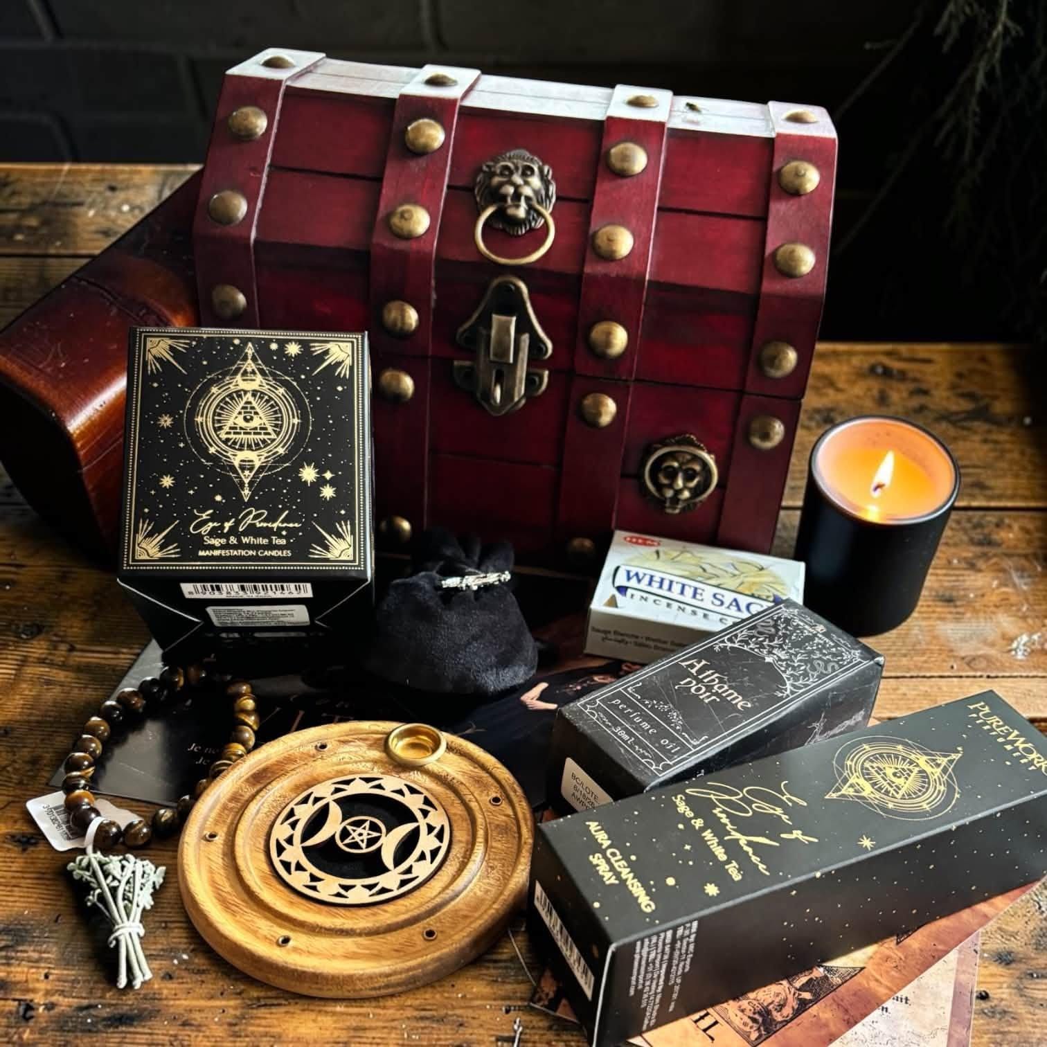 Huile rituelle Athamé Noir, coffret cadeau sorcière
