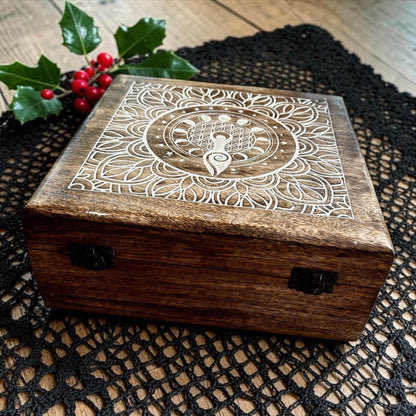 Coffret Déesse, bol pentacle en bois, bougie, huile rituelle, sauge, encens