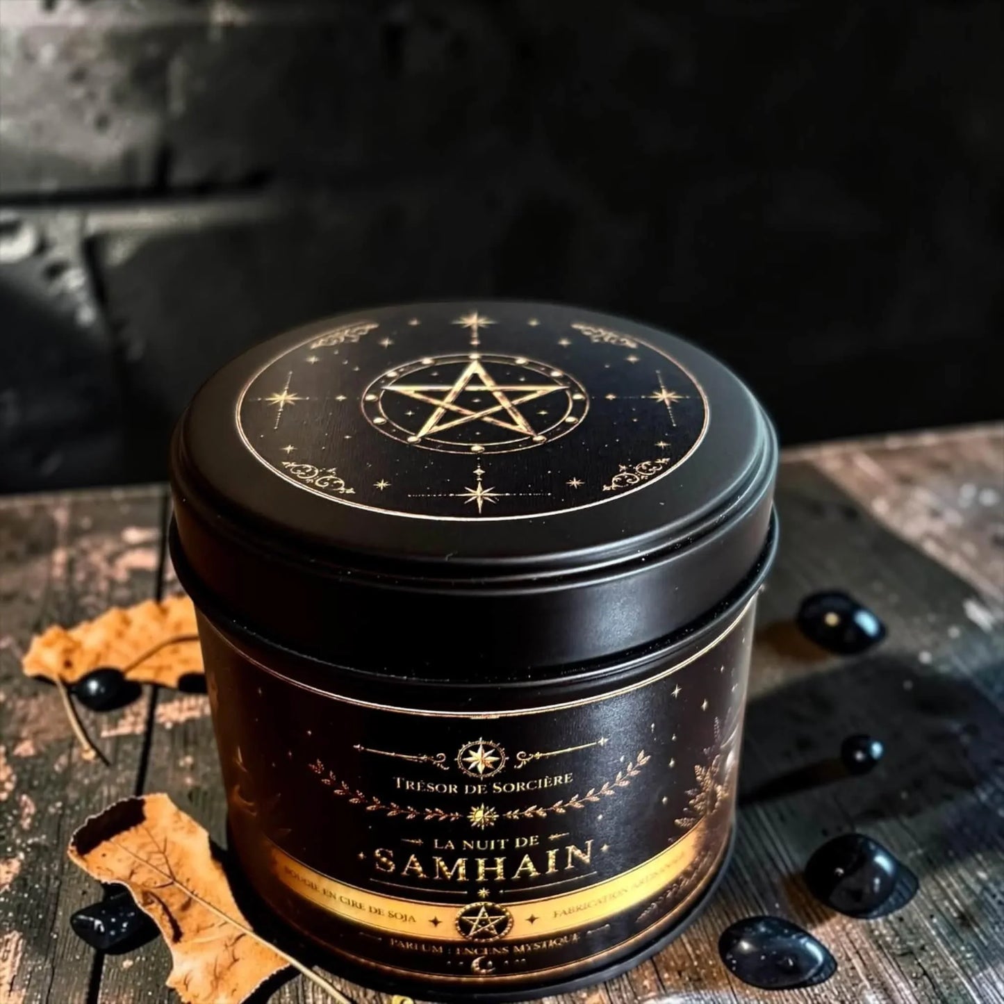 Bougie sorcière obsidienne noire, pierre de protection rituelle