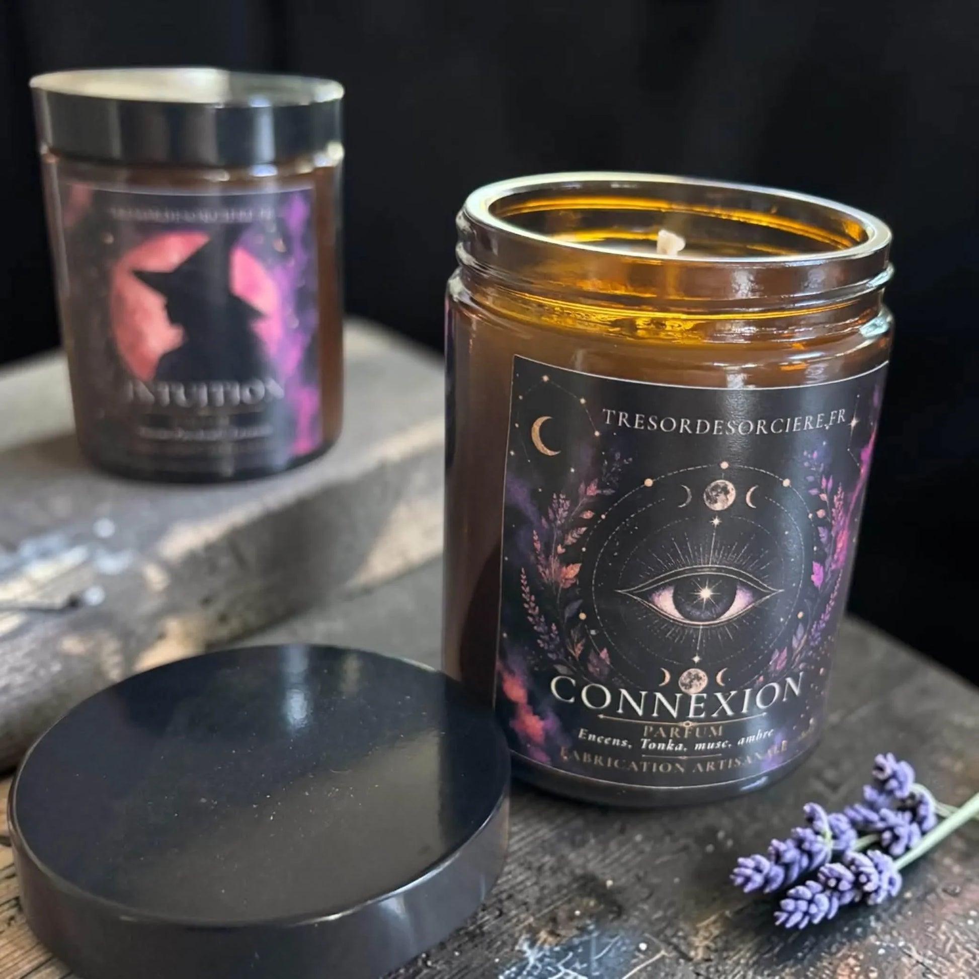 Bougie artisanale française, emballage cadeau ésotérique