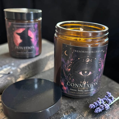 Bougie artisanale française, emballage cadeau ésotérique