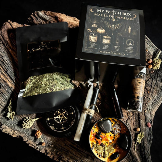my witch box samhain, box sorcière, witchbox samhain, sabbat de samhain, bougie samhain, rituel samhain