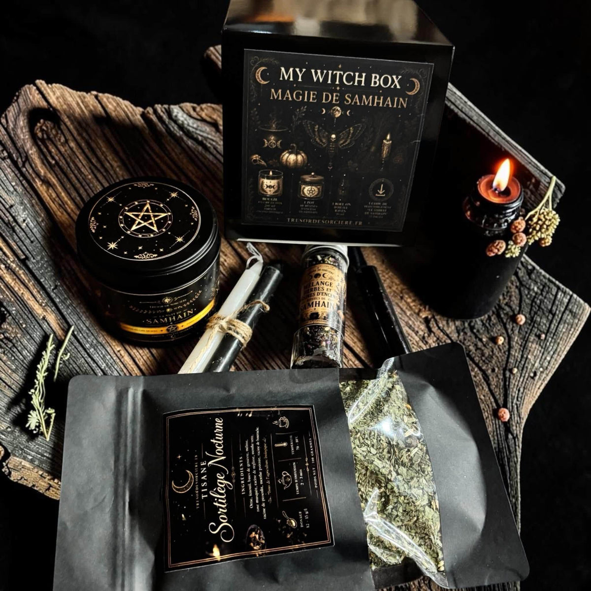 Coffret sabbat Samhain, bougie samhain, rituel samhain