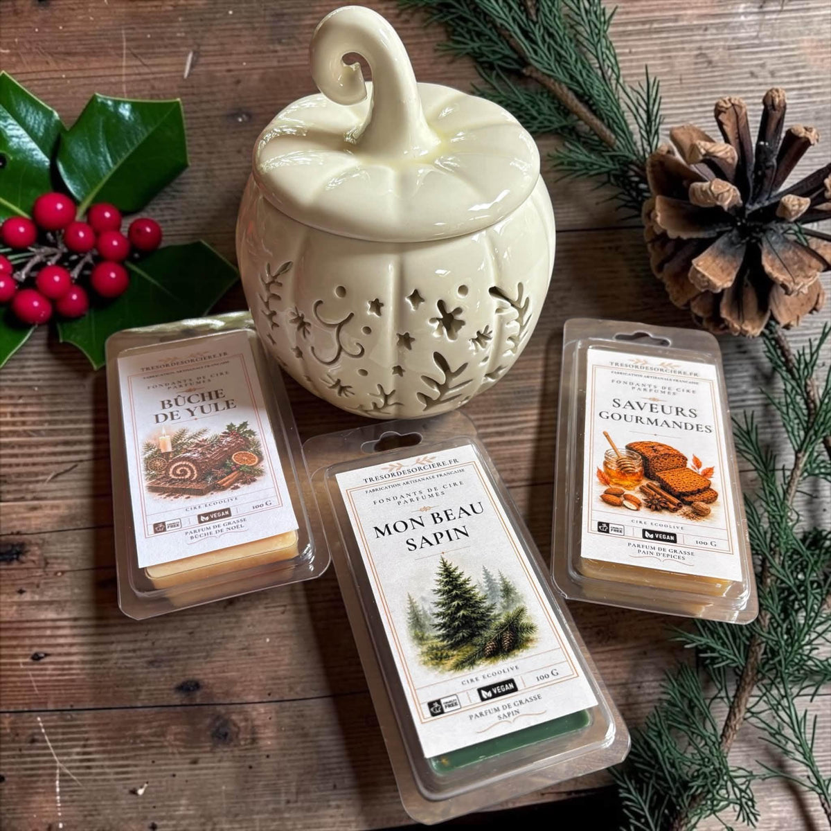 Brûleur à fondants citrouille + 3 tablettes de fondants parfumés Noël, 
