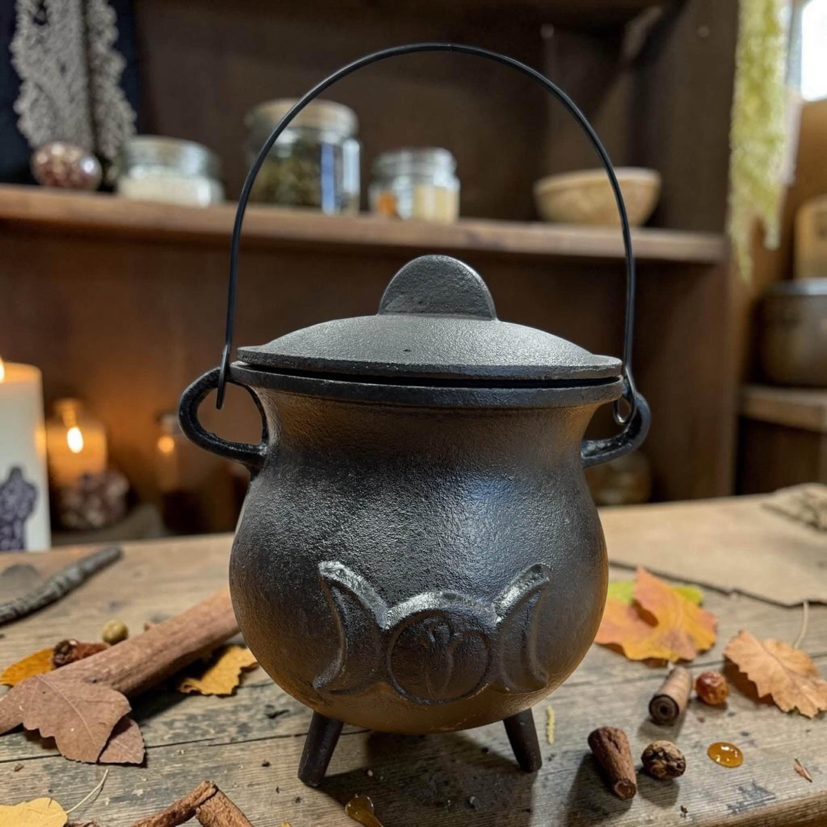 Grand chaudron triple lune 4 kg, chaudron sorcière