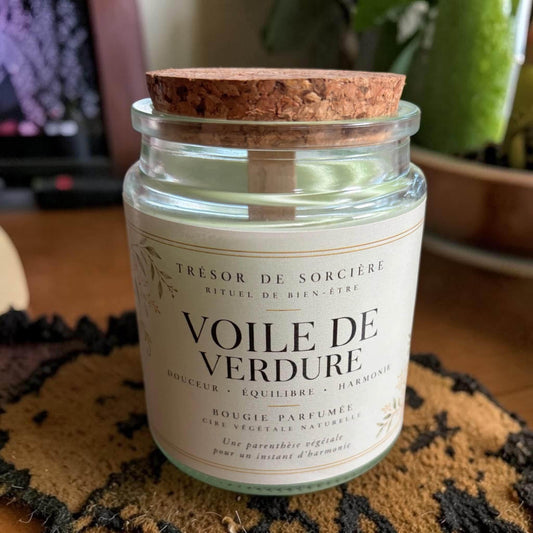 bougie voile de verdure, bougie mèche en bois, bougie nature, bougie cire de soja