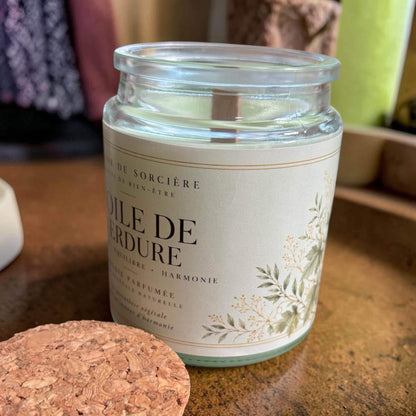 bougie voile de verdure, bougie mèche en bois, bougie nature, bougie cire de soja