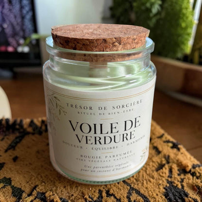 bougie voile de verdure, bougie mèche en bois, bougie nature, bougie cire de soja