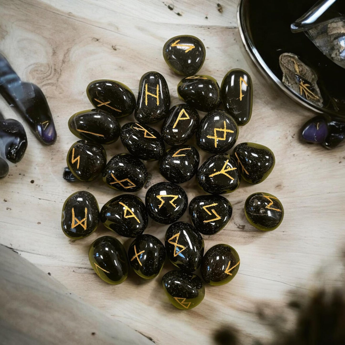25 Runes oracle obsidienne noire, runes de sorcière