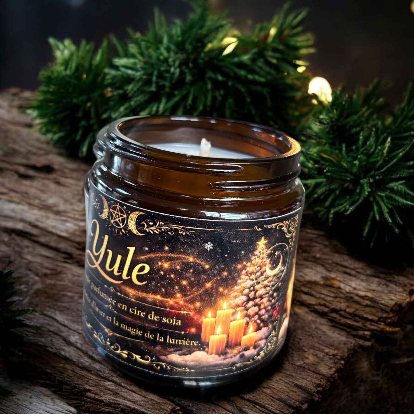 bougie Yule, sabbat de Yule, bougie d'intention, bougie sorcière, bougie artisanale, rituel de Yule